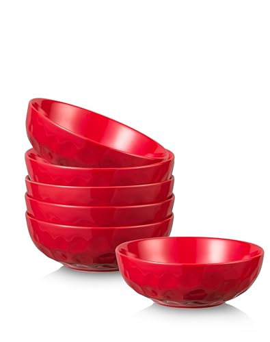 vicrays Ceramic Salad Bowls Set for Kitchen, Serving - 32 Ounce Soup Bowls, Pasta Bowls, Chip Resistant, Dishwasher Microwave Safe, Large, Fluted, stoneware, Set of 6 Red