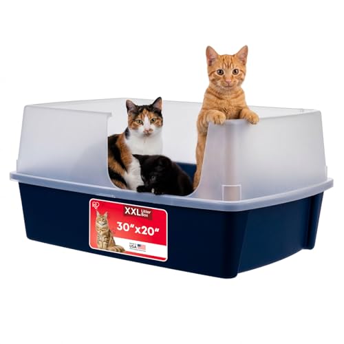 IRIS USA Extra Large Litter Box, Open Top Extra-Large Litter Box for Big Cats and Multi-Cat Households, High Sided Scatter Shield, Easy to Clean, 30" L x 20" W x 14" H, Navy