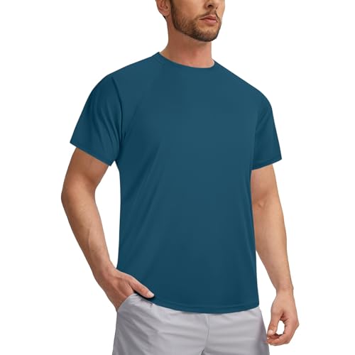 3rd hill Mens Swimming Shirts Short Sleeve UPF 50 Quick Dry Sun Protection Rash Guard Shirts for Fishing Running Dark Blue 3XL