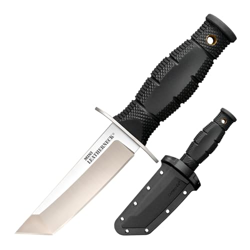 Cold Steel Mini Leatherneck TANTO POINT Compact Lightweight 3.5" 8CR13MOV Steel Fixed Blade Outdoor Hunting Utility Knife, 3.25" Textured Ergonomic KRAY-EX HANDLE, SECURE-EX SHEATH