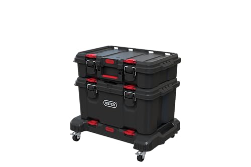 Keter Stack-n-Roll 3-Piece Rolling Tool Storage System – Includes Dolly, Tool Box & Deep Power Tool Case | Modular Mobile Tool Organizer | Stackable Design for Garage, Jobsite & Workshop