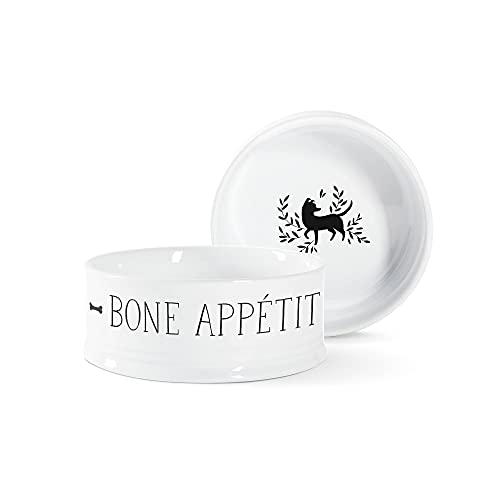 FRINGE STUDIO "Bone Appetit Medium Ceramic Ridged Pet Bowl (258001), White