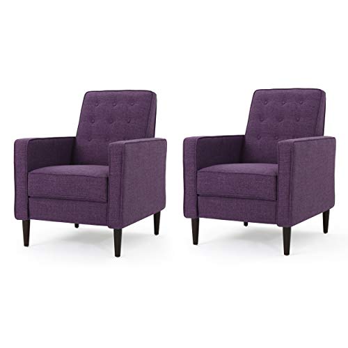 GDFStudio Christopher Knight Home Mervynn Mid-Century Modern Fabric Recliners, 2-Pcs Set, Muted Purple / Dark Espresso