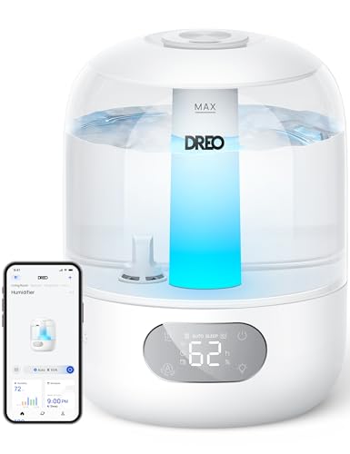 DREO Humidifiers for Bedroom, Cool Mist Ultrasonic Humidifier with 26dB Quiet & RGB Lighting, Top Fill 3L Tank, Easy Clean, 30 Hr Runtime for Home, Baby, Plant, Nursery, Work with Google/Alexa