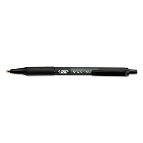 BIC Soft Feel Black Retractable Ballpoint Pens, Fine Point (0.8mm), 12-Count Pack, Black Pens With Soft-Touch Comfort Grip