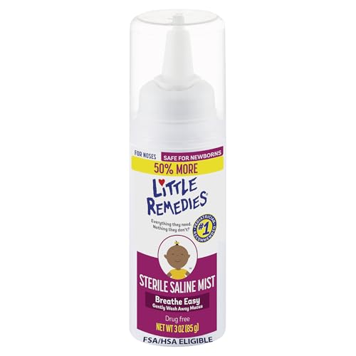 Little Remedies Sterile Baby Saline Nasal Mist, Safe for Newborns to Relieve Stuffy and Dry Noses, 3 Fl Oz