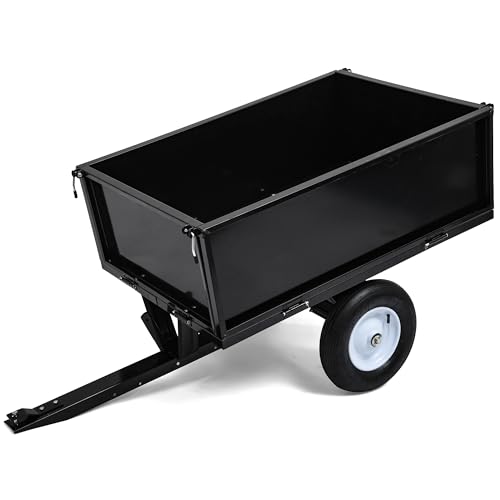 YITAMOTOR 20 Cu.Ft 500 Pound Steel Dump Cart, ATV Trailer Tow Behind Dump Cart, Tow Behind Lawn Dump Cart for Lawn, Black