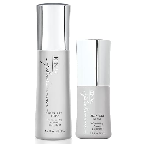 Kenra Platinum Blow-Dry Spray Bundle | Time-Saving Heat Protectant | Detangles, Smooths, and Softens | Eliminates Frizz & Resists Humidity | Medium To Coarse Hair | 6.8 fl. oz + Travel 1.7 fl. oz