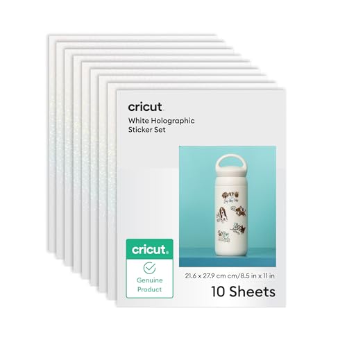 Cricut Waterproof Holographic Sticker Paper (50 White Sheets, 8.5x11), Printable Stickers for Inket Printer - Compatible with Cricut Maker, Explore, & Joy Xtra Machines