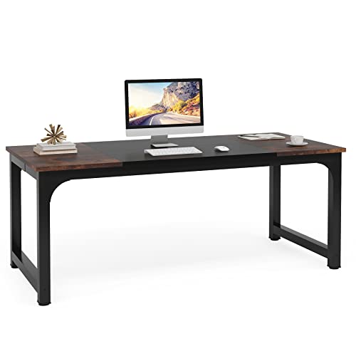 Tribesigns Modern Computer Desk, 70.8 x 31.5 inch Large Office Desk Computer Table Study Writing Desk Workstation for Home Office, Black Metal Frame