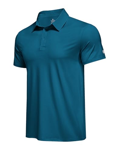 PINSPARK Men's Golf Shirts Short Sleeve Polo Shirts for Men Quick Dry Polos Sun Protection Moisture Wicking Work Polo Shirt Lake Blue