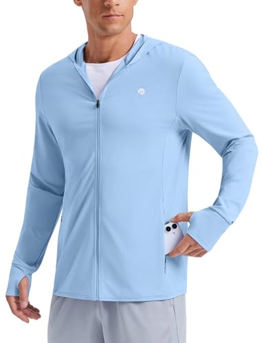 PINSPARK Men's UPF50+ Full Zip Outdoor Hoodies Lightweight Sun Protection Long Sleeve Jacket for Fishing Hiking with Pockets