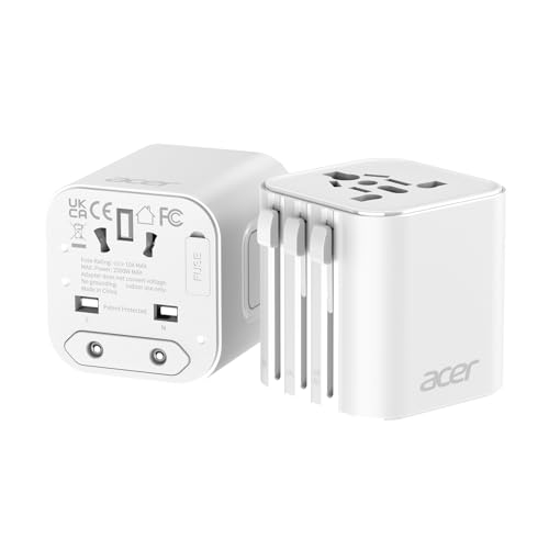 Acer US to Europe Plug Adapter, Universal Travel Adapter, International Power Adapter for USA to Europe UK France Germany Spain Ireland Australia (Type C/G/A/I),White