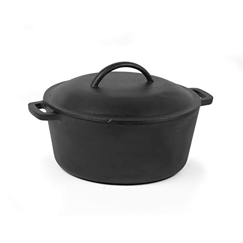 Commercial Chef 5-Qt. Dutch Oven with Lid, Pre-Seasoned Cast Iron, Integrated Handles, Works on All Cooktops Including Induction, Outdoor Cookware for Campfires or Grills, CHFL545