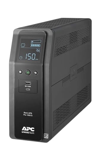 APC UPS Back-UPS Pro 1500VA Sinewave UPS, 900W Battery Backup & Surge Protector, AVR, 10 Outlets, LCD, USB-C & USB-A Charging Ports, BR1500MS2 Uninterruptible Power Supply for Computers, Electronics