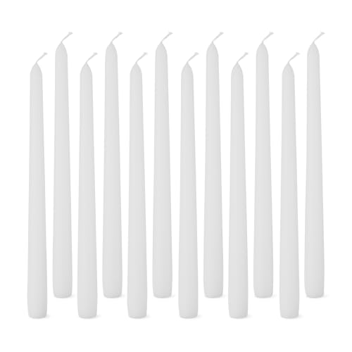 Amazon Basics Taper Candles, Unscented, Long Burning, Paraffin and Palm Wax with Cotton Wicks, 7.5 Hours Burning Time, 10 inches, White, Pack of 12