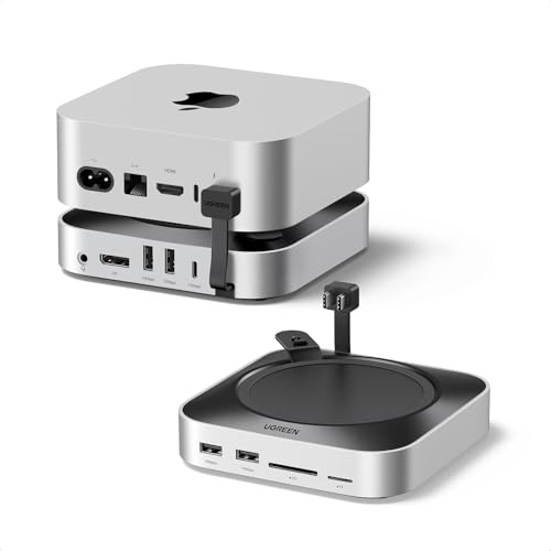 UGREEN Mac mini M4 Dock and Stand DP Hub for Mac mini M4 and M4 Pro 2024 with M.2 NVMe SSD Enclosure, 4K144Hz DP,10G USB A/C, SD/TF, Audio