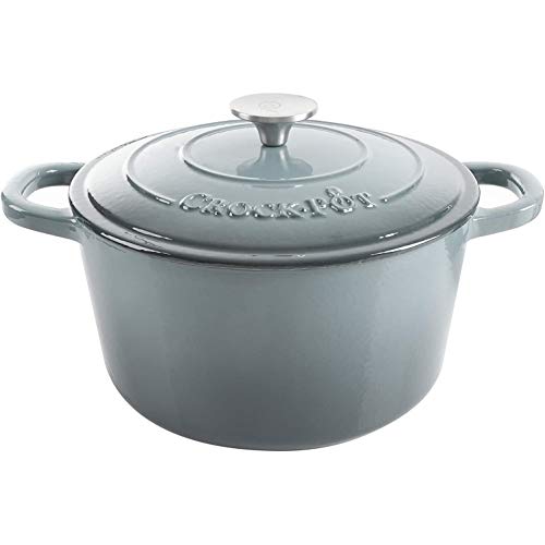 Crock-Pot Artisan 7-Quart Round Enameled Cast Iron Dutch Oven – Slate Gray, Heavy-Duty Cookware for Slow Cooking, Baking, Roasting with Lid