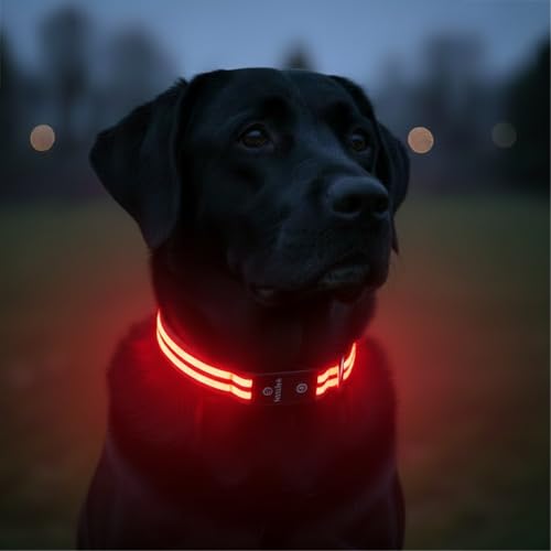 Tractive LED Light Up Dog Collar USB Rechargeable Waterproof (Red)