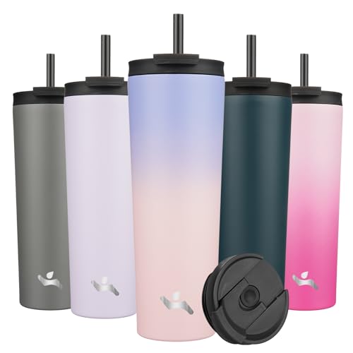 Konokyo 30 OZ Insulated Tumbler with Lid and 2 Straws Stainless Steel Water Bottle Vacuum Travel Mug Coffee Cup,Pastel Sunset