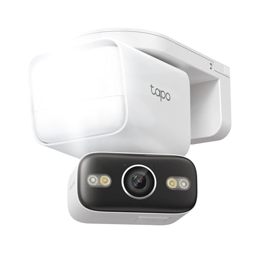 Tapo 2K Outdoor Pan/Tilt Wired Floodlight Security Camera - 1500 Lm Dimmable, 360° AI Motion Tracking, Person/Vehicle Detection, 24/7 Recording, Subscription-Free Local Storage or Optional Cloud, C710