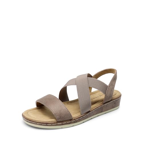 DREAM PAIRS Women's Dressy Slip on Elastic Ankle Strap Summer Wedge Heels Low Wedge Cork Beach Sandals for Women Casual Vacation,Size 7,Taupe,DWUMFS2505