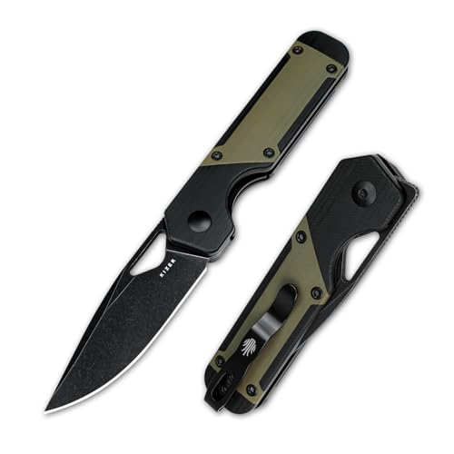Kizer Mini Militaw Pocket Knife for EDC, 2.82'' D2 Blade Folding Knife, Black & Green G10 Handle Small EDC Knife with Pocket Clip, Camping Hunting Knife for Men Women Gift V3634SM1