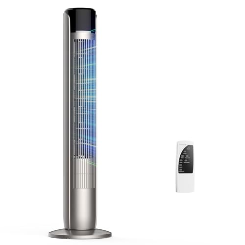 OLIXIS Tower Fan for Bedroom, 60°Oscillating Fan with Remote, 25ft Far, 28dB Quiet Electric Standing Fan, 12 H Timer, 5 Speeds, 4 Modes, Bladeless Floor fan for Home, Office, Indoor, 36 Inch