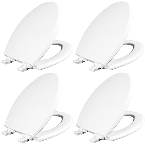 Mayfair Cassel Slow Close Toilet Seat, Easy Clean, Non Slip Premium Wood Seat, Easy Install, Made in USA, Elongated, White, 4-Pack