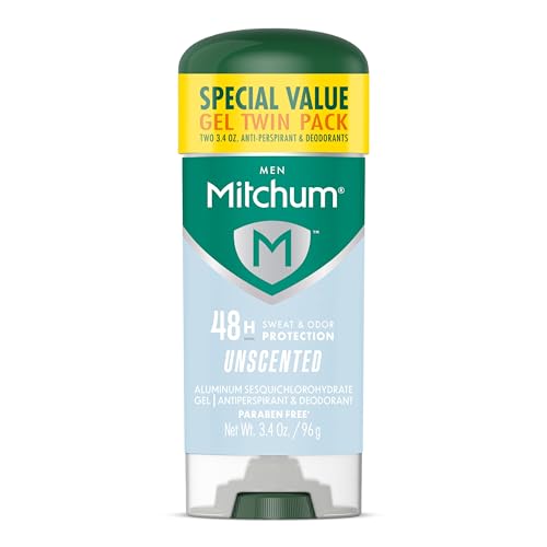 Mitchum Men’s Triple Odor Protection Antiperspirant & Deodorant Gel, Unscented, 48HR Protection, 2 pack