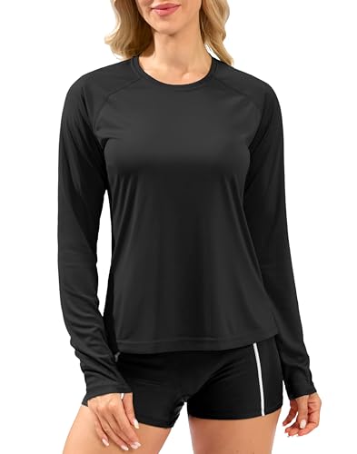 Women's UPF 50+ Sun Shirts Long Sleeve UV Protection Rash Guard Lightweight Quick Dry Workout Hiking Tops for Women Black