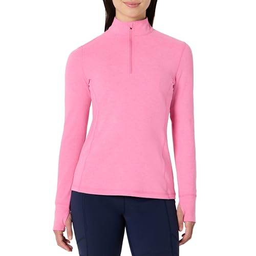 Amazon Essentials Women's Athletic Soft Performance Lightweight Quarter-Zip Long Sleeve Workout Top, Space Dye Pink, Large