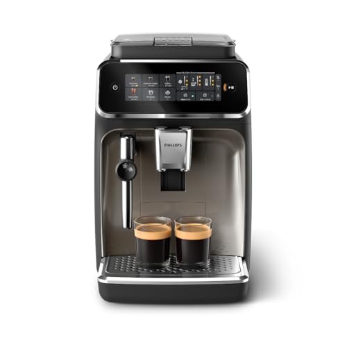 Philips 3300 Series Fully Automatic Espresso Machine with integrated milk frother and grinder, 5 Hot & Iced Coffee Pre-Sets, 40% Quieter SilentBrew, 15-Bar Pressure, Glossy Black (EP3326/90)