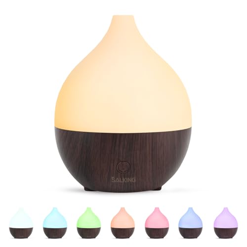 SALKING Essential Oil Diffuser, 100ml Small Aromatherapy Diffuser for Essential Oils, Auto Shut-Off Ultrasonic Diffusers, Cool Mist Humidifier with Warm White Lights, for Office Home (Dark)