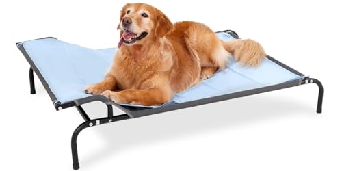 Sweetnight Elevated Dog Bed with Headrest for Large Dogs | Waterproof Raised Dog Cot for Outdoor - 51inch Heavy Duty Steel Frame with Cooling Mat &Easy Assembly，Supports 88 lbs, XL