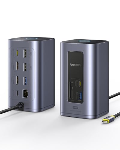 Baseus Nomos Air 12 in 1 Docking Station, Dual Monitor Laptop Docking Station for Windows, 2 Monitor 4K HDMI, 10Gbps USB-C/A, PD 100W, USB C Docking Station Compatible for Laptop HP/Lenovo/Dell/Acer