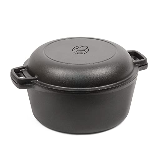 Commercial Chef 2-in-1 5-Qt. Dutch Oven with 10.25-Inch Skillet Lid, Pre-Seasoned Cast Iron, Works on All Cooktops Including Induction, Outdoor Cookware for Campfires or Grills, CHFL508