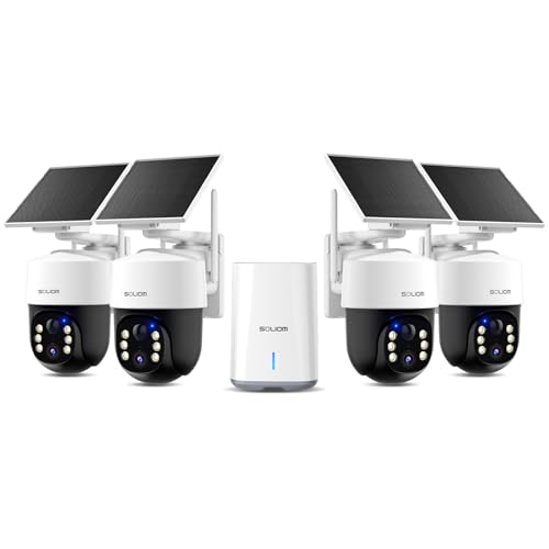 SOLIOM Security Cameras Wireless Outdoor,4K Ultra HD for Day and Night, No Subscription,Built in Radar,Solar Powered Cameras for Home Security, 360° Pan Tilt Auto Tracking,5G & 2.4G WiFi, 4-Cam Kit