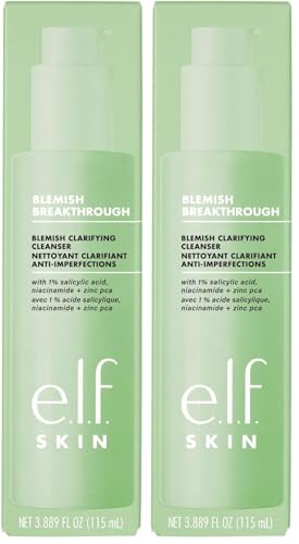 e.l.f. SKIN Blemish Breakthrough Clarifying Cleanser,Gel Cleanser For Removing Makeup,Controlling Oil & Clarifying Pores,1% Salicylic Acid,(Pack of 2)