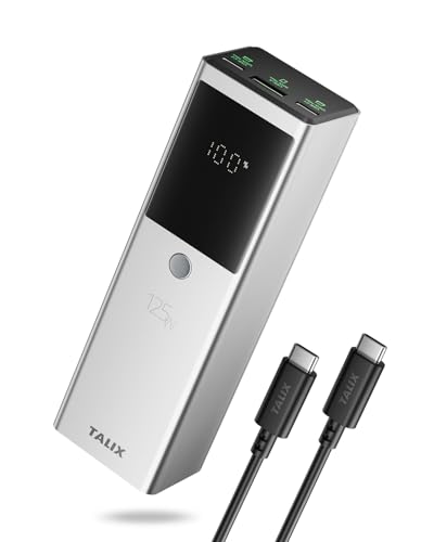 TALIX 125W Power Bank, 12800mAh Portable Laptop Charger with 240W USB-C Cable and 3-Port, PD Fast Charging Battery Pack for Laptop/MacBook/iPhone 17/Moto/Samsung S26, TSA Approved
