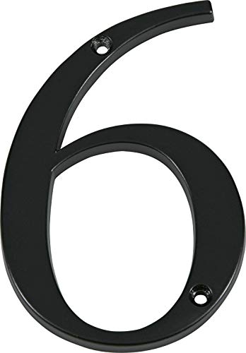 Distinctions 843146 House Number 6, Black Zinc Flush Mount Address Number, Modern Outdoor Address Sign for Front Door, Mailbox, Wall, or Plaque, 4 Inches