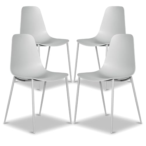 Poly & BARK Isla Modern Kitchen Chairs Set of 4 - Plastic Dining Chair with Metal Legs - Quick Assembly Simple Cafe Chairs Plastic for Indoor or Outdoor - Feather Grey