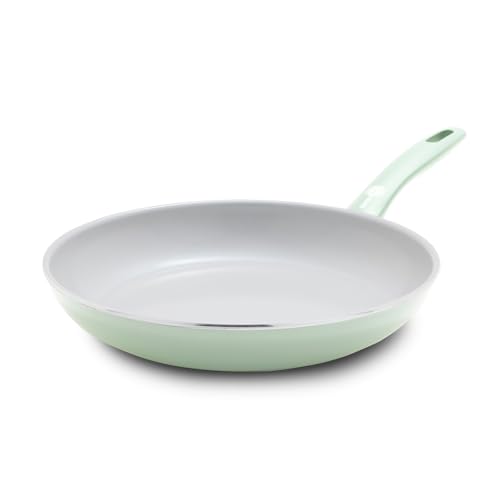 GreenPan Dover 10” Frying Pan Skillet, Non-Toxic PFAS-Free Ceramic Nonstick Coating, Sear Saute Fry Egg Omlete, Dishwasher & Oven Safe, Stay Cool Handle, Easy Pour Rims, Pastel Green