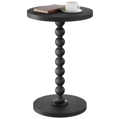 TEROL Round Side Table, Drink Table for Small Spaces, Modern Accent Nightstand with Rubberwood Leg for Living Room, Bedroom, Corners, and Office (Black)