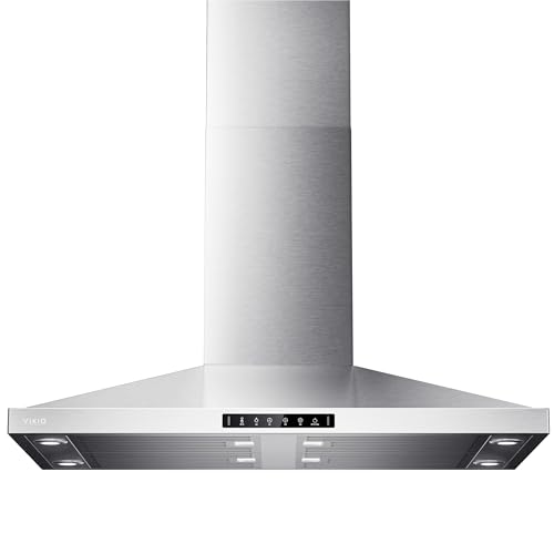 Island Range Hood 42 Inch, 390 CFM kitchen Hood with Dual-Sided Touch/Gesture/Remote Control, Ceiling Mount, Convertible Ducted/Ductless, 3-Speed Fan, 3 Stainless Steel Baffle Filters