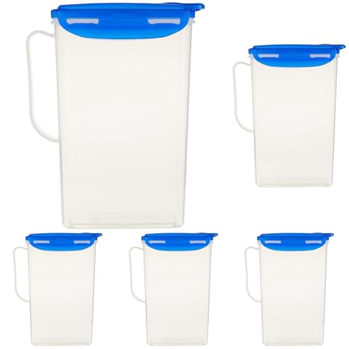 LocknLock Aqua Fridge Door Water Jug with Handle BPA Free Plastic Pitcher with Flip Top Lid Perfect for Making Teas and Juices, 2 QT, Blue (Pack of 5)