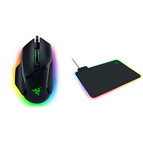 Razer Basilisk V3 Customizable Ergonomic Gaming Mouse + Firefly V2 Hard Surface Gaming Mouse Mat Bundle