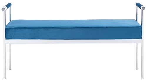 SAFAVIEH Home Collection PIM Navy Velvet/Chrome Long Rectangle Living Room Bedroom Entryway Foyer Office Hallway Upholstered Bench with Arms