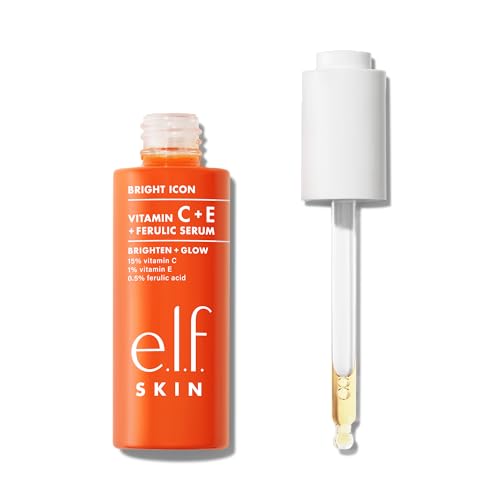 e.l.f. SKIN Bright Icon Vitamin C + E + Ferulic Serum, Brightening & Soothing Face Serum, Helps Even Skin Tone, Vegan & Cruelty-Free, 1 fl oz