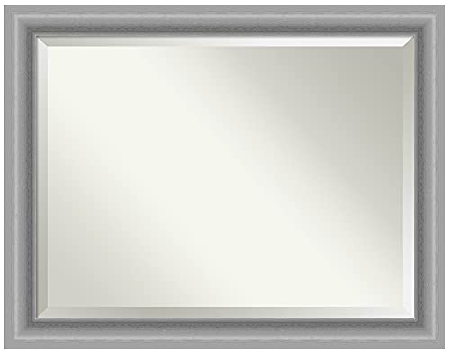 Amanti Art Silver Bathroom Mirror for Over Sink, 36x46 Peak Polished Nickel Rectangle Vanity Mirror, X-Large Traditional Frame, Hangs Horizonally and Vertically, Bathroom Wall Decor, Beveled Edge